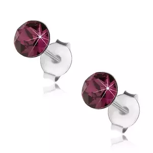 Cercei realizaţi din argint 925, cristal Swarovski rotund de culoare violet, 5 mm imagine