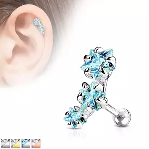 Piercing din oţel pentru tragus, arc compus din trei stele din zirconiu - Culoare zirconiu piercing: Albastru deschis - Q imagine