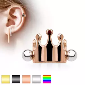 Piercing pentru ureche, din oţel, coroană regală cu bile, diferite culori - Culoare Piercing: Argintiu imagine