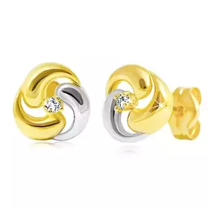 Cercei din aur de 14K - trifoi bicolor cu diamant transparent imagine