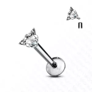 Piercing din titan pentru buză sau bărbie - zirconiu transparent cu trei vârfuri - Lungime piercing: 10 mm imagine