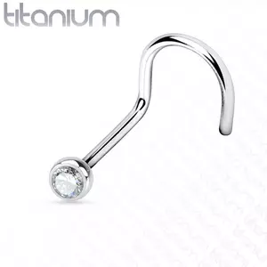 Piercing pentru nas de culoare argintie, capăt îndoit - zirconiu transparent, 1, 5 mm, lățime 1 mm imagine