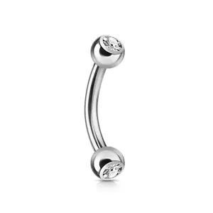 Piercing pentru sprâncene din oțel 316L – mărgele cu zircon transparent, culoare argintie, 6 mm imagine