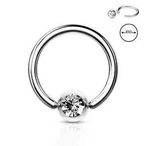 Piercing pentru sprâncene din oțel 316L - inel cu cristal clar într-o ramă rotundă, 1 mm, diametru 6 mm imagine