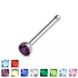 Piercing drept pentru nas, din oțel 316L – cristal colorat într-o montură, 1 mm - Culoare zirconiu piercing: Albastru - B imagine