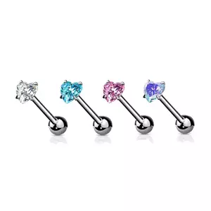 316L piercing din oțel - culoare argintie, bară netedă, inimă de zircon, PVD - Culoare zirconiu piercing: Albastru deschis - Q imagine