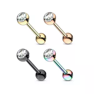 Piercing pentru sprâncene din oțel 316 sub formă de barbell, cristal transparent, tehnologie de acoperire PVD, diverse culori - Culoare Piercing: Auriu imagine