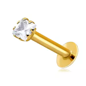 Piercing pentru buză și bărbie din aur galben 9K - zircon transparent, pătrat, 2, 5 mm imagine