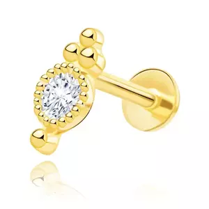 Piercing pentru buză și bărbie din aur 375 – zircon transparent cu margini decorative, puncte minuscule imagine