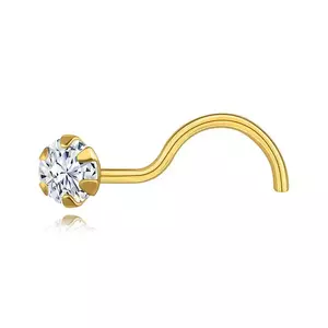 Piercing pentru nas curbat din aur galben 585 - zircon rotund transparent imagine