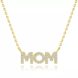 Colier din aur galben de 14K - inscripție MOM, zirconii transparente imagine