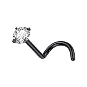 Piercing curbat din titan pentru nas - zircon transparent, diverse culori, 0, 8 mm - Culoare: Arămiu imagine