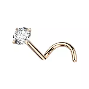 Piercing curbat din titan pentru nas - mic zircon transparent, diverse culori, 0, 8 mm - Culoare: Arămiu imagine