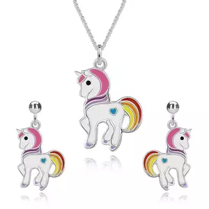 Set dublu din argint 925 - cercei și colier, motiv unicorn, glazură colorată imagine