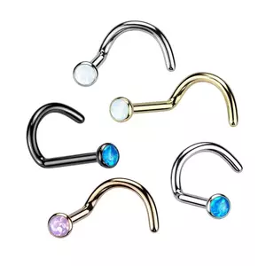 Piercing curbat din titan pentru nas - opal sintetic colorat, 0, 8 mm - Culoare Piercing: Arămiu - violet imagine