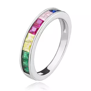 Inel din argint 925 - zirconii colorate cu design unghiular, umeri strălucitori - Marime inel: 47 imagine