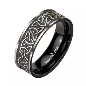 Inel din oțel 316L de culoare neagră - nod celtic Triquetra în culoare argintie - Marime inel: 57 imagine