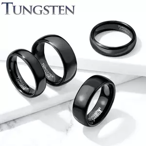 Bandă de tungsten neagră - umeri netezi cu reflexii metalice, 8 mm - Marime inel: 59 imagine