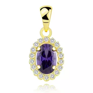 Pandantiv din aur galben de 14K - zircon oval mov, zirconii transparente pe margine imagine