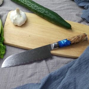 Cuțit de bucătărie Damasc Hakusan - Santoku/Albastru KP14034 imagine