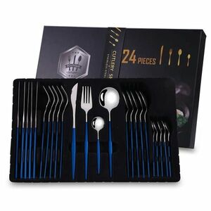 Set tacâmuri 24 piese Elegant - Argintiu/Albastru KP26402 imagine