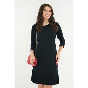 Rochie office bleumarin cu volan plisat la tiv imagine