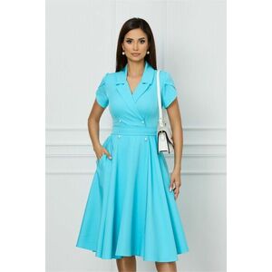 Rochie MBG bleu cu nasturi si cordon decorativ in talie imagine