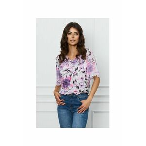 Bluza Sorina alba cu imprimeu floral lila imagine