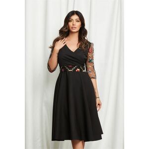 Rochie Ella Collection Adria neagra cu broderie pe maneci si cordon in talie imagine