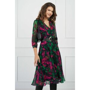 Rochie Eliada verde cu imprimeu fucsia si curea in talie imagine