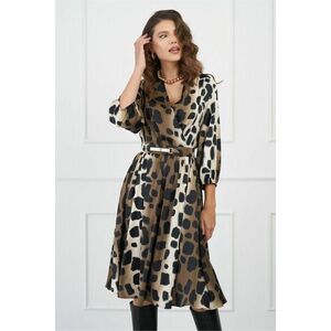 Rochie Sara maro cu animal print si curea in talie imagine