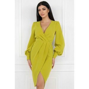 Rochie MBG galben lime petrecuta cu pliuri imagine