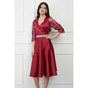 Rochie Ella Collection Adria bordo cu dantela si paiete si cordon in talie imagine