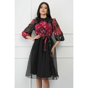 Rochie DY Fashion neagra cu fusta din organza si imprimeu la bust imagine