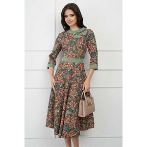 Rochie DY Fashion verde cu imprimeu floral orange si funda la decolteu imagine