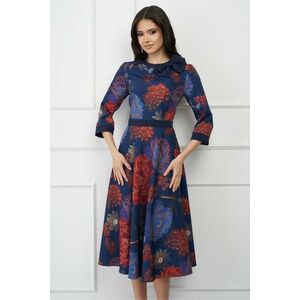 Rochie DY Fashion bleumarin cu imprimeu floral rosu si funda la decolteu imagine