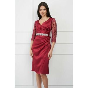 Rochie Ella Collection Atena bordo cu maneci din dantela si cordon in talie imagine