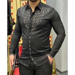 Camasa barbati neagra slim fit pentru evenimente B8573 O3-4.1 imagine