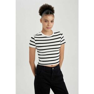 Tricou crop cu model in dungi imagine