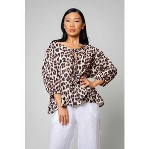 Bluza de bumbac cu animal print si terminatie cu volan imagine