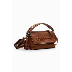 Geanta crossbody de piele ecologica cu imprimeu logo - Maro imagine