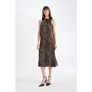 Rochie fara maneci - cu animal print si slit lateral imagine