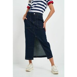 Fusta midi de denim cu slit frontal imagine