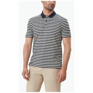 Tricou polo barbati din amestec de bumbac si in - imprimeu in dungi - croiala Regular fit - Crem imagine