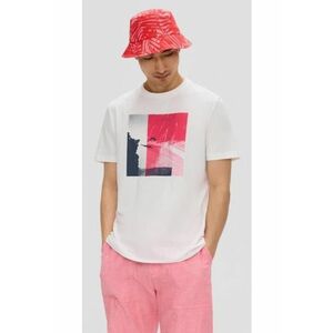 Tricou barbati cu imprimeu in partea din fata si croiala Regular fit - Alb imagine