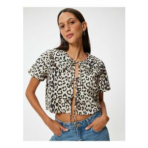 Bluza crop cu model leopard si guler baby doll imagine