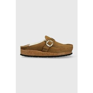 Birkenstock papuci din piele intoarsa Buckley Shearling culoarea maro imagine