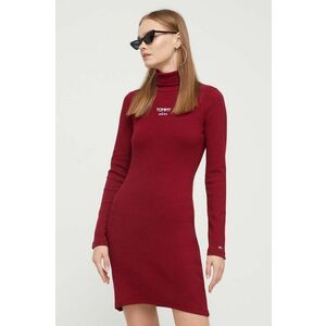 Tommy Jeans rochie culoarea bordo, mini, mulată DW0DW16481 imagine