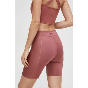 Reebok pantaloni scurți de yoga culoarea roz, neted, high waist imagine