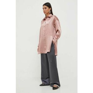 Max Mara Leisure camasa femei, culoarea roz, cu guler clasic, relaxed imagine